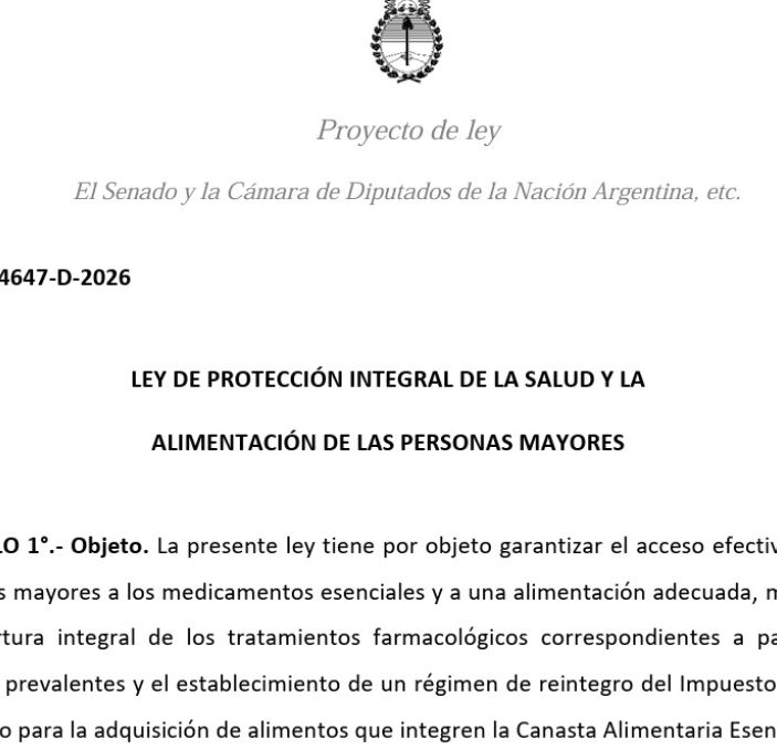 JUBILADOS: ESTEBAN PAULÓN PIDE GARANTIZAR MEDICAMENTOS GRATUITOS Y LA DEVOLUCIÓN DEL IVA EN ALIMENTOS