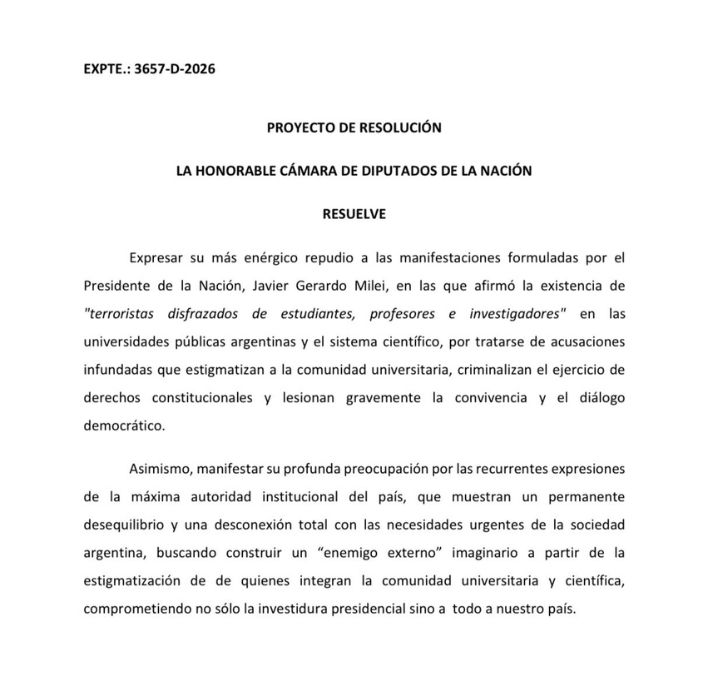 Paul&oacute;n repudi&oacute; las declaraciones de Milei contra las universidades p&uacute;blicas y el sistema cient&iacute;fico